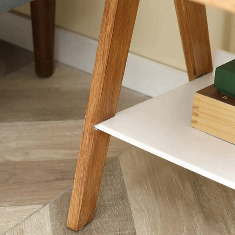 Rootz Side Table - Coffee Table - Side Table In Scandi Design - 1 Drawer 1 Shelf - MDF - White + Brown - 45L x 35W x 54.5H cm