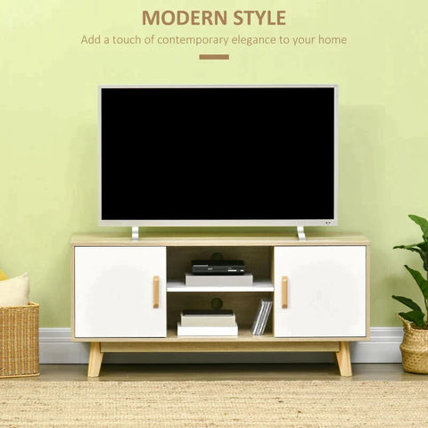 Rootz TV Cabinet - TV Lowboard -  TV Table - Sideboard With 2 Cabinets And Open Shelves - Scandi Design - Natural + White - 120 X 40 X 55 cm