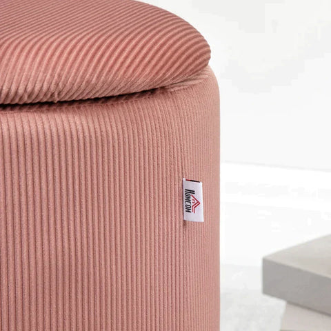 Rootz Stool Ottoman - Set Of Two - With Storage Space - Soft Padding - Cover In Corduroy Look - Pink - 40 x 40 x 41cm