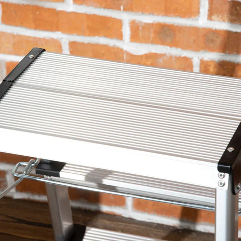 Rootz Stepladder Folding Step - Foldable - Wide Rungs - Non-slip - Lightweight Construction - Aluminum + Steel - Silver - 44 x 62.5 x 60.5cm