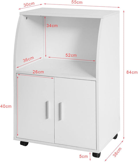 Rootz Microwave Shelf - Kitchen Wheeled Storage Trolley - Kitchen Storage Cabinet Cupboard Unit