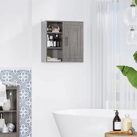 Rootz Bathroom Cabinet - 1 Cabinet 3 Shelves - Chipboard - Engineered Wood - Grey - 48 cm x 20 cm x 50 cm