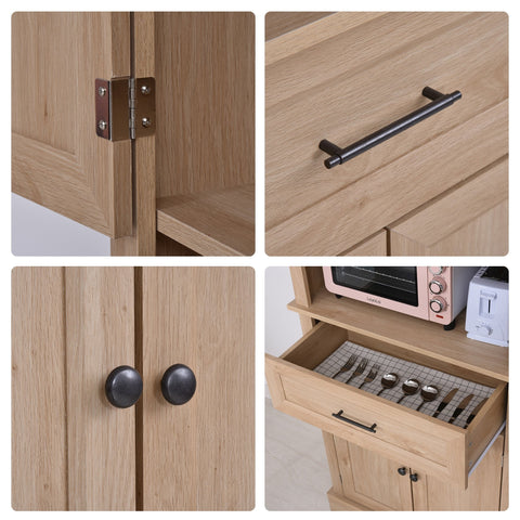 Rootz Kitchen Cabinet - Storage Cabinet - High Cabinet - Adjustable Shelf - Tilt Protection - Storage Space - Doors - MDF - Oak