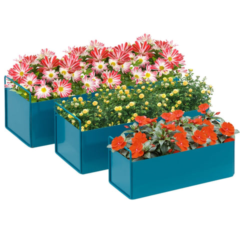Rootz Planter - Set of 3 Colorful Planters - Weather Resistant - 2 Handles - Blue - 55cm x 20cm x 19cm