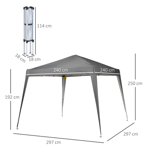Rootz Gazebo - Folding Pavilion - Party Tent Incl. Carry Bag - Steel - Grey - 2.4 x 2.4 m