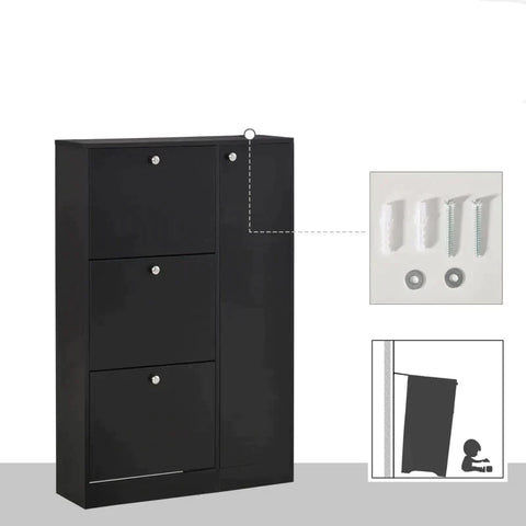 Rootz Shoe Cabinet - Shoe Tipper - Shoe Stand - Shoe Rack - Black - 80x24x120cm