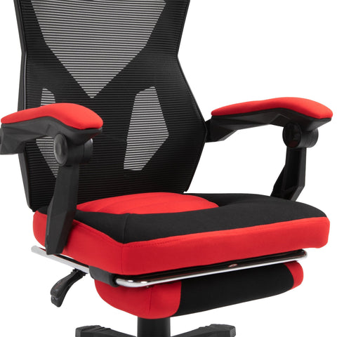 Rootz Gaming Chair - Swivel Chair - Footrest - Mesh - Adjustable In Height - 58 x 72 x 108-118 cm - Black - Red