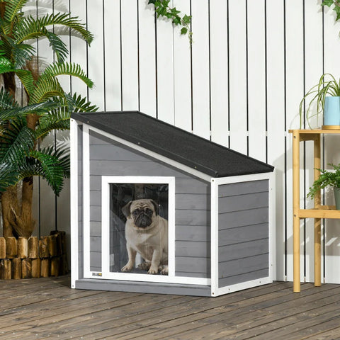 Rootz Dog Kennel - Solid Wood - Weather Resistant - Asphalt Roof - Gray + White - 71cm x 58cm x 77cm