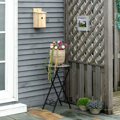 Rootz Plant Stand - Flower Stand - Plant Holder - Foldable Round - Metal/Ceramic Tile - Black/White/Yellow