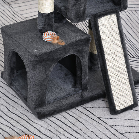 Rootz Scratching Post - Cat Bed - Play Tree - Climbing Cave - Plush - Dark Grey