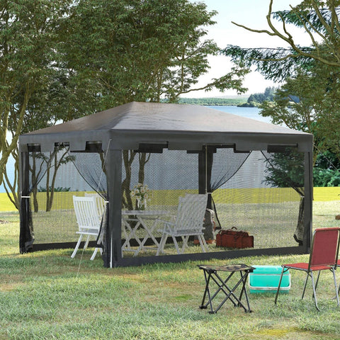 Rootz Pavilion - Party Tent - Garden Gazebo - Garden Tent - Marquee with Side Walls - Metal - PE - White + Dark Gray + Black - 4 x 3 m