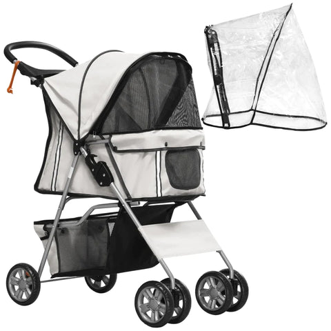 Rootz Foldable Pet Buggy - Dog Buggy - with 1 Basket - 2 Cup Holders - Gray - 75cm x 45cm x 97cm