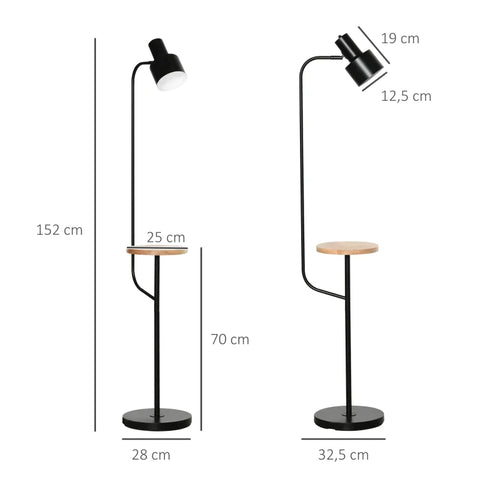 Rootz Floor Lamp - Modern Floor Lamp - With Shelf - Lamp - With Adjustable Lampshade - For Apartment Office - Steel - Black - 32.5 x 28 x 152 cm