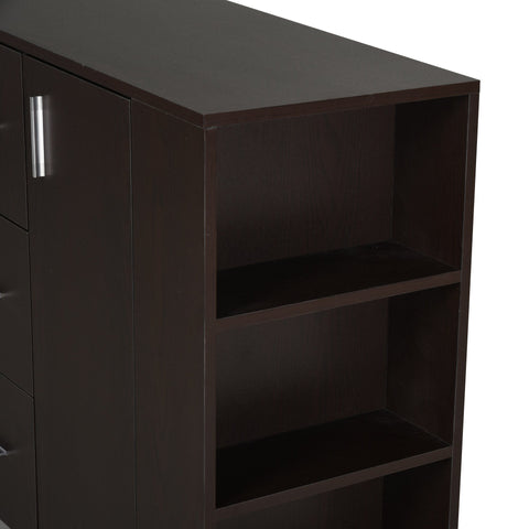 Rootz Sideboard - Side Cabinet - Highboard - Chest of Drawers - 2 French Doors - Processed Wood - Solid Wood - Sides - Coffee Color - 120 x 38 x 84 cm