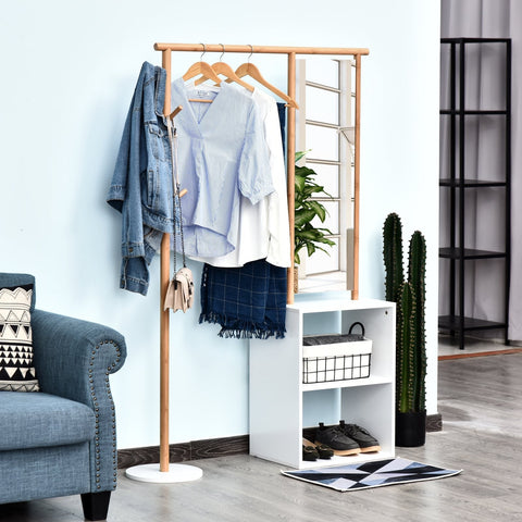 Rootz Wardrobe Rack - Coat Rack - Make-Up Mirror - Storage Cabinet - Shoe Cabinet - 4 Hooks - Bamboo - Nature