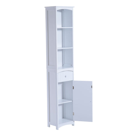 Rootz Bathroom Cabinet - Bathroom Furniture - 3 Shelves - 34 x 24 x 170 cm - 1 Drawer - 1 Door - High Cabinet - MDF - White