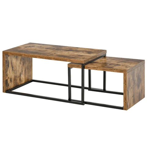 Rootz Coffee Tables - Nesting Tables - Side Tables - Black/Brown - 90x48x42 cm/59x42x36 cm