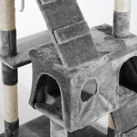 Rootz Scratching Post - Cat Tree - Cat Climbing Tree - Climbing Tree - Cat Tree Scratching House - With Cat Cave - Grey - 50 x 50 x 170 cm