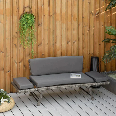 Rootz Garden Sofa - 2-seater Garden Sofa With Foldable Armrests - Grey - 129 x 63 x 67 cm