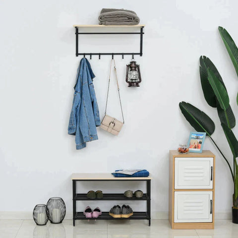 Rootz 2-in-1 Coat Rack Set - Clothes rack Rack - Bench Seat - Bench - Wall Coat Rack - 6 Hooks