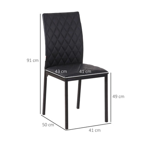Rootz Dining Room Chairs - Kitchen Chairs - High Backrest - Optimal Support - 4 chairs - Faux Leather - Black -  41 cm x 50 cm x 91 cm