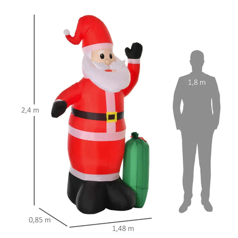 Rootz Inflatable Santa Claus - Self-inflatable - Gift Bag - Led Blower - Decoration - Red - 148 x 85 x 240 cm