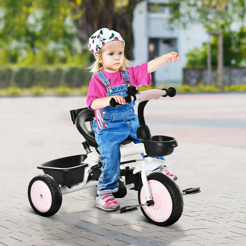 Rootz 2 In 1 Children's Tricycle - Jogger With Steering System - Rod Basket - Sun Canopy - Velvet Touch - Pink - 100 x 48 x 106 cm