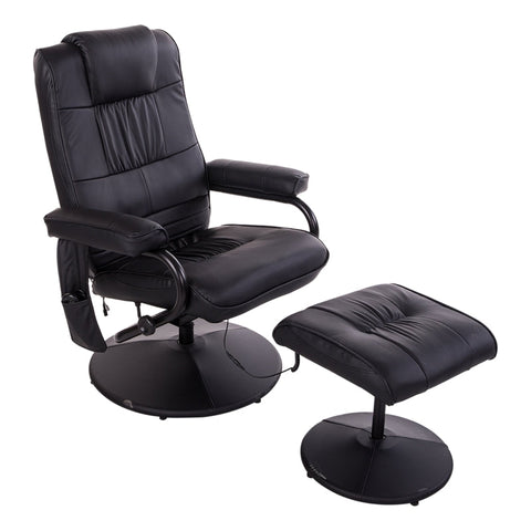 Rootz Relaxation Chair - Massage Chair - Relaxation Lounger With Reclining Function - TV Chair With Massage Function - Including Stool - Imitation Leather - Black - 77 x 84 x 95 cm