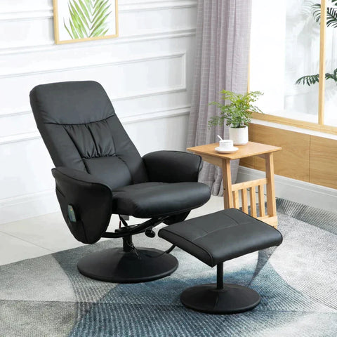 Rootz Relaxstoel - Massagestoel - Ligstoel - Ergonomische Stoel - Relaxstoel Met Voetenbank - Opbergruimte Ligfunctie - TV-Stoel Met Massagefunctie - Imitatieleer - Zwart - 76 x 81 x 105 cm