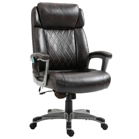Rootz Office Chair - Massage Chair - 6-point Massage Swivel Chair - Ergonomic Chair - Adjustable In Faux Leather With Curved Headrest And Armrests - Brown - 70 x 76.5 x 114-124 cm