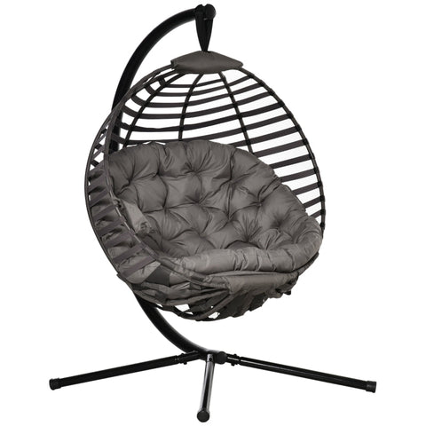 Rootz Hanging Chair - Swing Hanging Chair - 1 Person Hanging Chair - With Cushion - Steel - Black/Sand - 126 x 118 x 172 cm