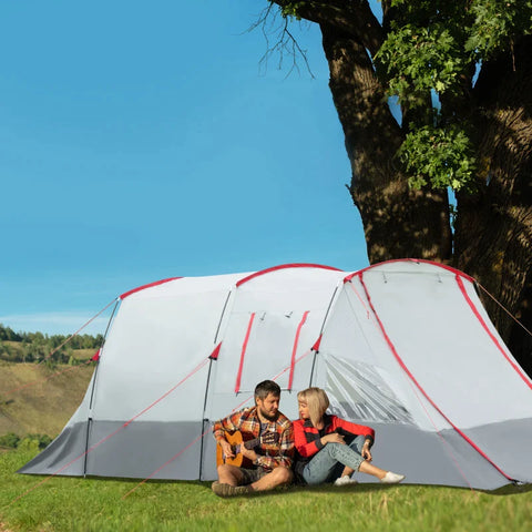 Rootz Campingtent - Tunneltent - Kampeertent met slaapkamer - Woonkamer - ingenaaide vloer - 3 deuren en draagtas - 2000 mm waterkolom voor vissen - Wandelen - Sporten - Reizen - Grijs - 5.10x2.40x1.80m