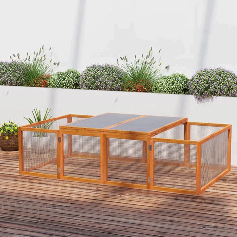 Rootz Rabbit Hutch - Outdoor Enclosure - Small Animal Hutch - Fir Wood - Nature - 181x100x48cm