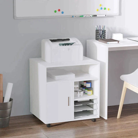 Rootz Printer Stand - Printer Table - Office Trolley - Cabinet Stand - White - 60 cm x 50 cm 65.5 cm
