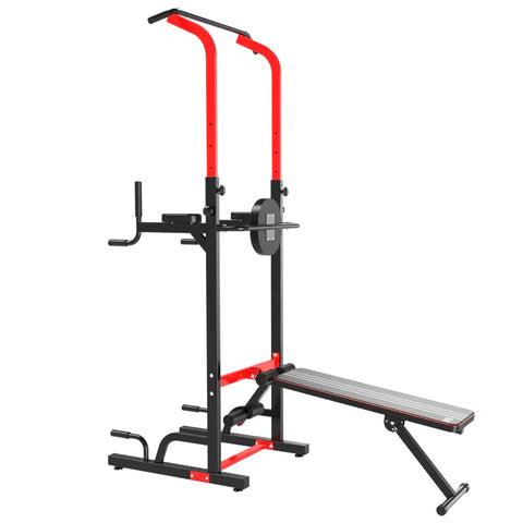Rootz Power Tower Dip Station – Power Tower Station – Klimmzugstange – Fitnessgeräte – Schwarz/Rot – 94 x 174 x 180–230 cm