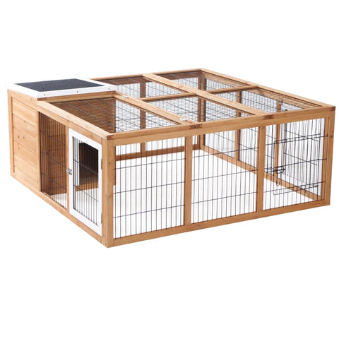 Rootz Rabbit Hutch - Small Animal Hutch - Weather Resistant Hutch - Natural - 123cm x 120cm x 52cm