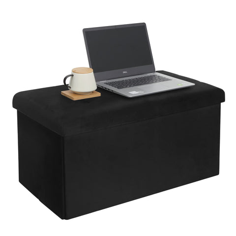 Rootz Opbergbank - Poef - Zitkist - Fluwelen Kruk - Meubelkoffer - Gestoffeerde Box - Zwart - 76x37,5x38 cm