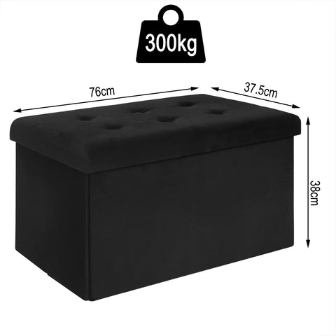 Rootz Opbergbank - Poef - Zitkist - Fluwelen Kruk - Meubelkoffer - Gestoffeerde Box - Zwart - 76x37,5x38 cm