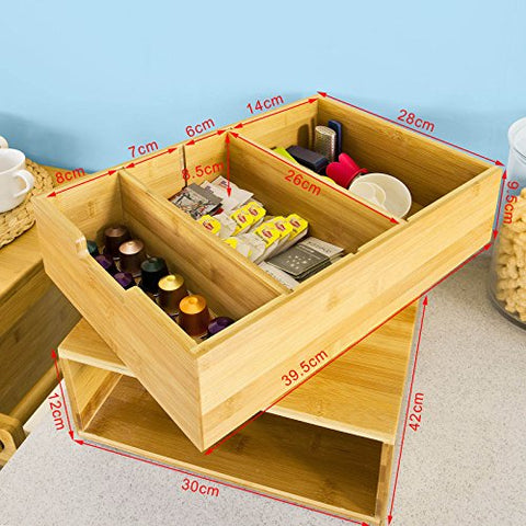 Rootz Koffiezetapparaat Stand &amp; Koffiepad Capsule Theezakjes Lade Box Houder Kast-Bamboe