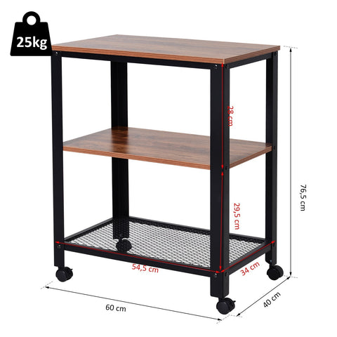 Rootz Keukentrolley - Keukentrolley - Serveerwagen - Keukenkast - 60 x 40 x 76,5 cm - 4 Wielen - Bewerkt Hout - Zwart - Bruin