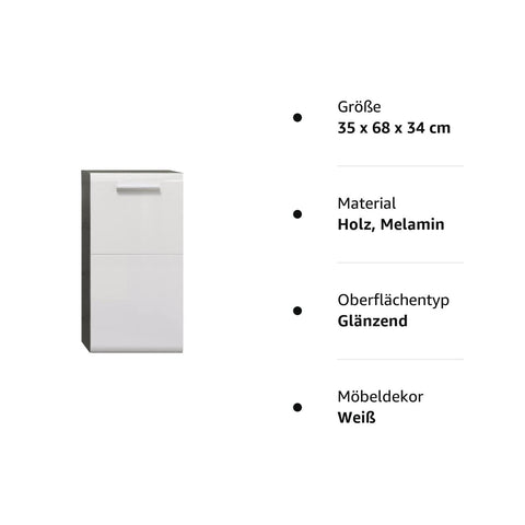 Rootz Bathroom Chest - Storage Cabinet - Vanity Unit - Drawer Stand - Bathroom Organizer - Wooden Furniture - Smoke Silver/White High Gloss - 35x68x34 cm