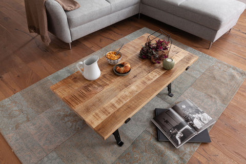 Rootz Couchtisch – Mango Massivholz – Metallrahmen – Rechteckiger Sofatisch – Industriedesign – Moderner Wohnzimmertisch – (115 x 42 x 60 cm)