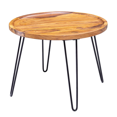 Runder Couchtisch Rootz – Palisander-Massivholz – Haarnadelbeine – Wohnzimmertisch aus Holz und Metall – (60 x 45 x 60 cm) 