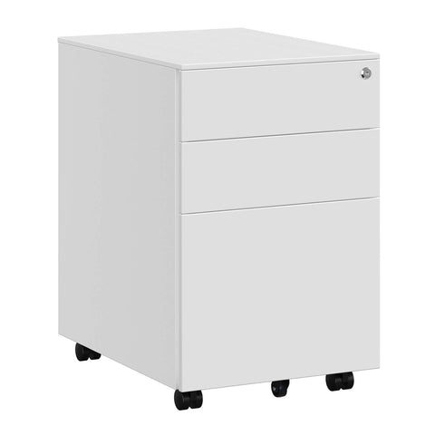 Rootz Lockable office cabinet with hanging file - Under desk with 3 drawer - Pre-assembled - For files and documents - White (52 x 39 x 60 cm)