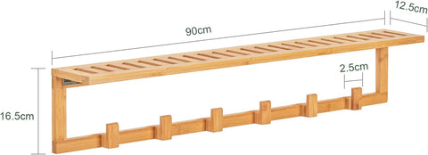 Rootz Bamboe Wandkapstok - Badkamer Wandhanddoekrek Plank met 6 Haken