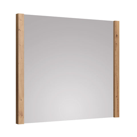 Rootz Wall Mirror - Stylish Reflective Accent - Modern Artisan Oak Frame - White/Artisan Oak - 78 x 69 x 4 cm