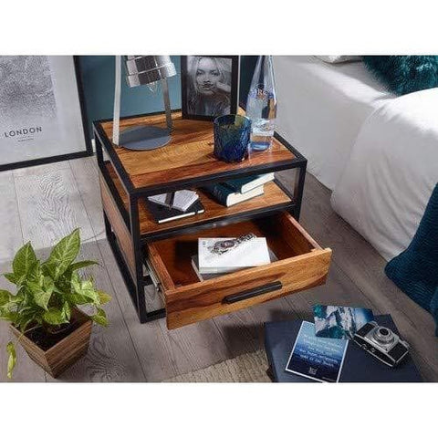 Rootz Industrial Bedside Table - Side Table - Luxury Retro Vintage Industrial Bedside Table - With Storage Space - 50 x 45 x 45 cm