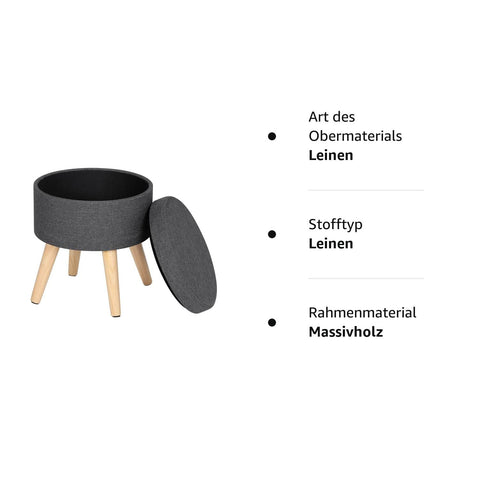 Rootz Sitzhocker - Footstool - Ottoman - Storage Seat - Pouf - Footrest - Step Stool - Dark Gray - Φ 32 x 36 cm