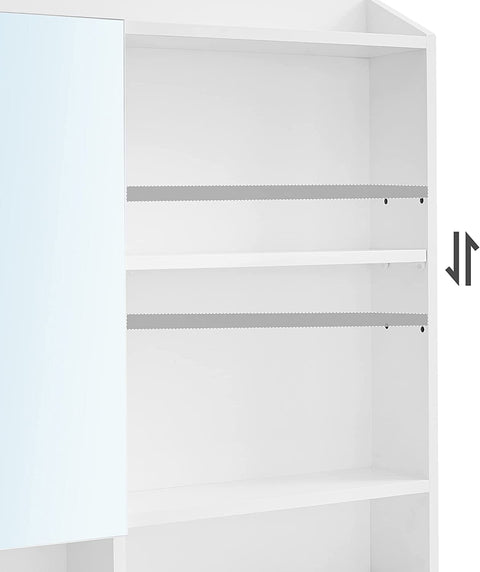 Rootz Dressing Table - Cosmetic Table - Open Compartments - Mirror - 1 Drawer - Adjustable Shelves - White - Processed Wood - 70 x 40 x 136 cm