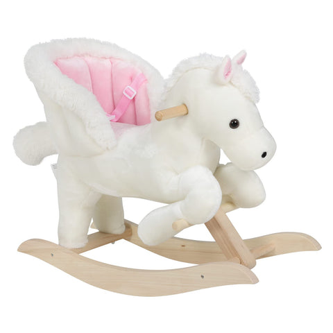 Rootz Rocking Horse - Plush Rocker - Baby Ride-On - Toddler Swing Toy - Playmate Steed - Child's Mount - White+Rosa - 27.6 x 19.7 x 12.2 inches